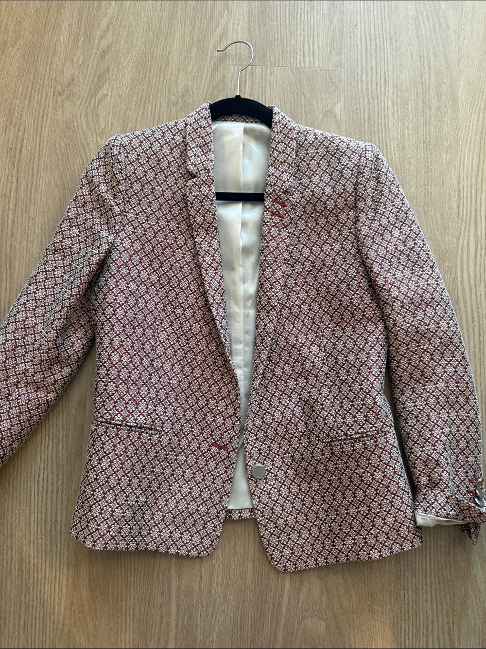 The Kooples Women's Burgundy and White Patterned Blazer
